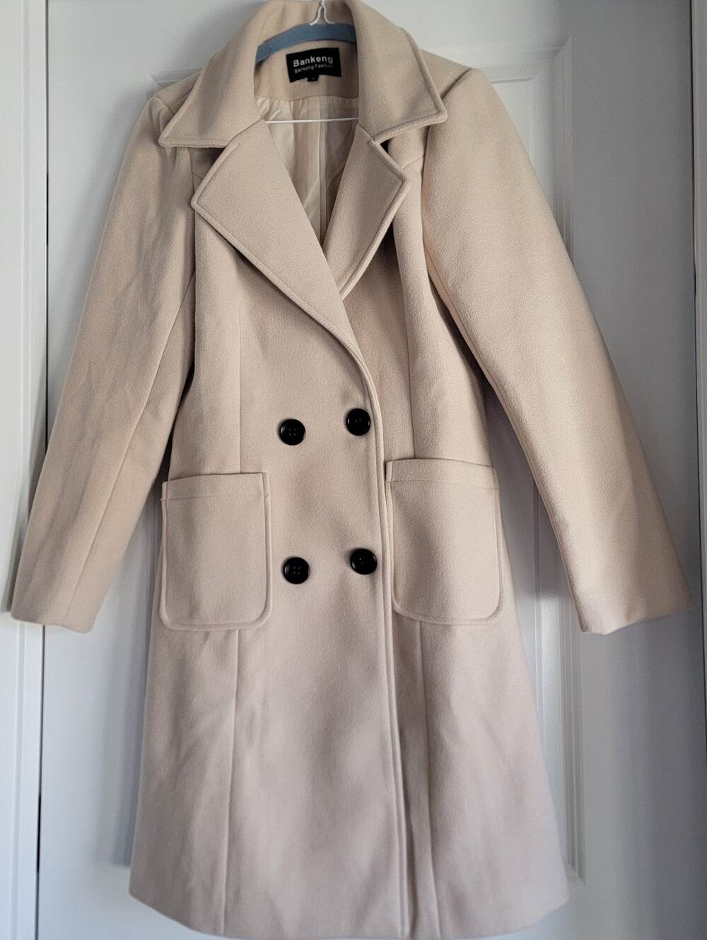 LIKE NEW Bankeng Cream Wool Blend Double Breasted Trench Winter Coat Size Small
